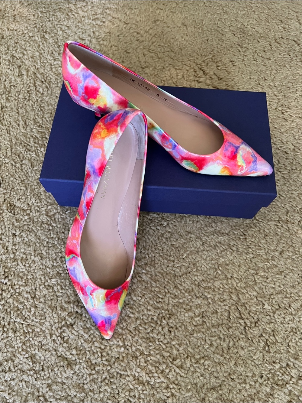 New in Box Stuart Weitzman Multicolor Floral Patent Pointed-Toe Pumps